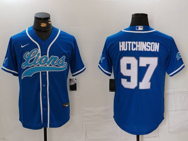 Men Detroit Lions 97 Hutchinson Blue Second generation joint name 2024 Nike Limited NFL Jersey style 815